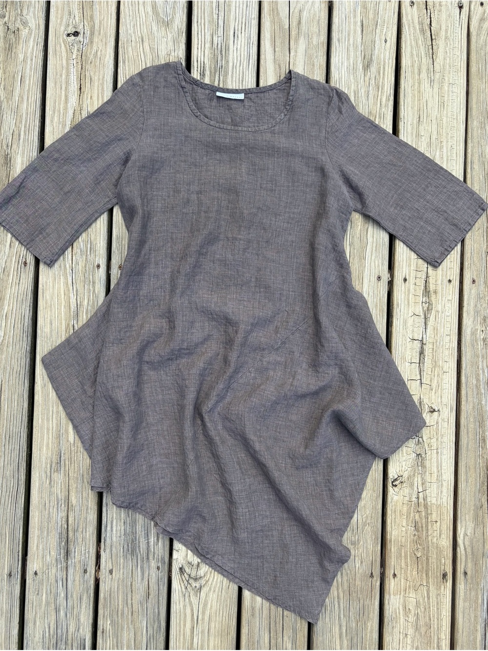 bryn Walker Linen Asymmetric Hem Midi Tunic Dress